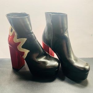 Red Flame Black Boot Heels
